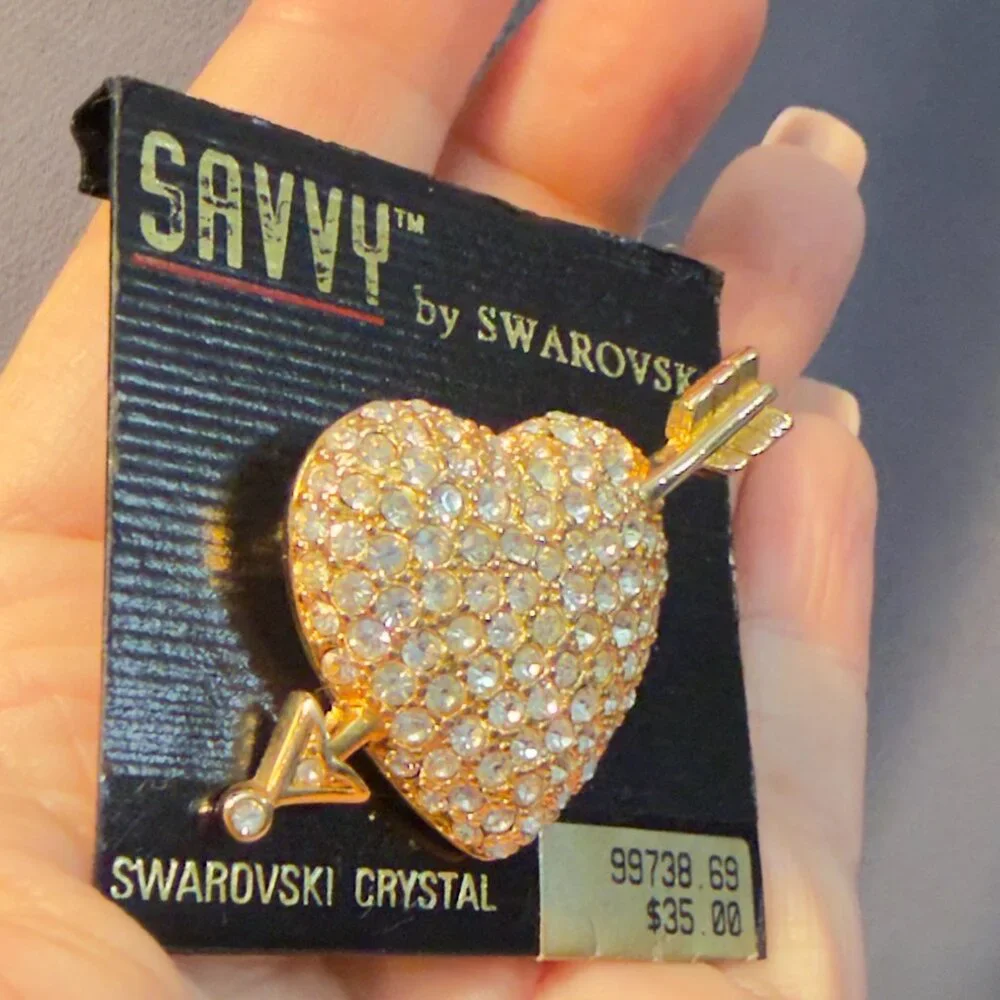 Savvy by Swarovski Heart Brooch Crystal Arrow Pin Signed NWT 1.5